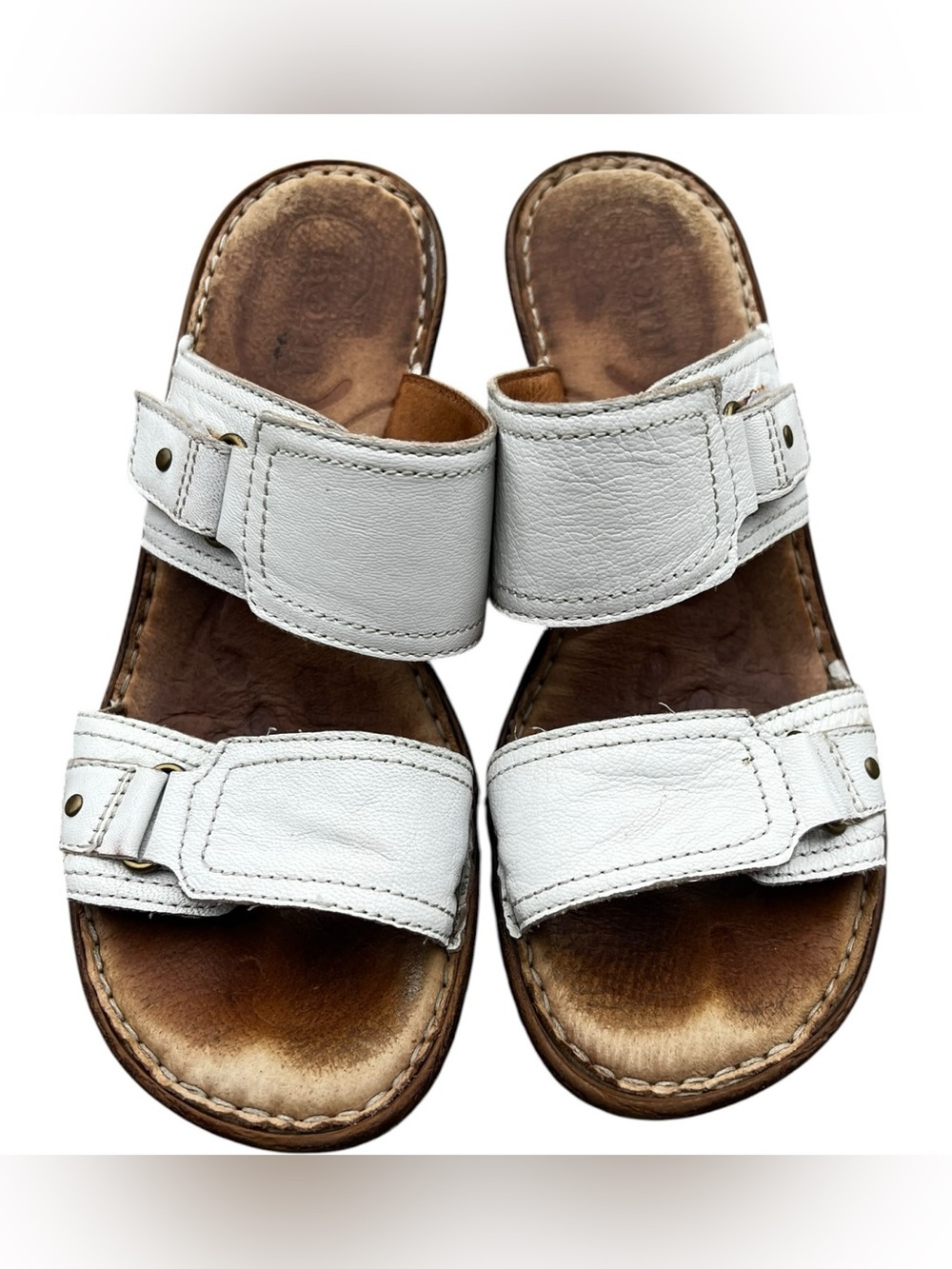 Born White Leather Buckle Clog Mules 7 - Picture 8 of 10